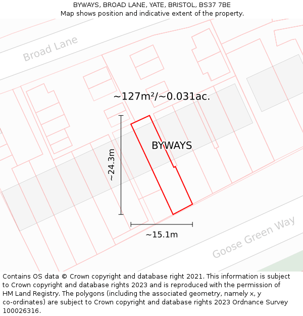 BYWAYS, BROAD LANE, YATE, BRISTOL, BS37 7BE: Plot and title map