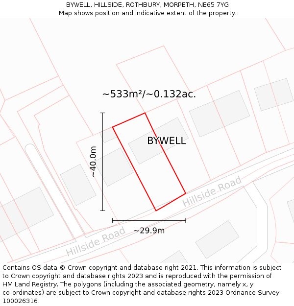 BYWELL, HILLSIDE, ROTHBURY, MORPETH, NE65 7YG: Plot and title map