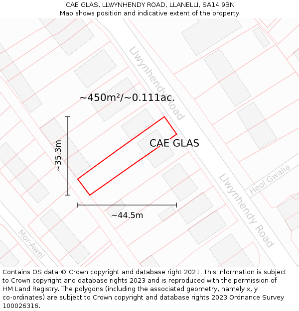 CAE GLAS, LLWYNHENDY ROAD, LLANELLI, SA14 9BN: Plot and title map