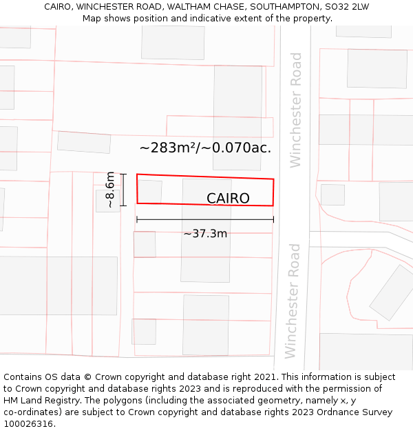 CAIRO, WINCHESTER ROAD, WALTHAM CHASE, SOUTHAMPTON, SO32 2LW: Plot and title map