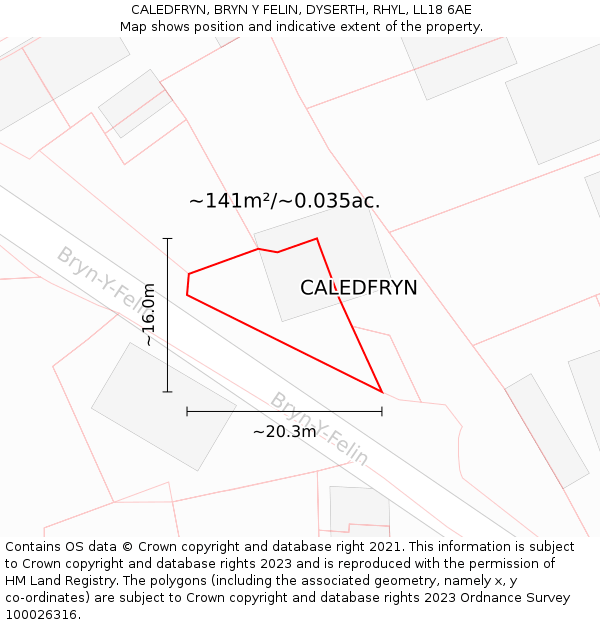 CALEDFRYN, BRYN Y FELIN, DYSERTH, RHYL, LL18 6AE: Plot and title map