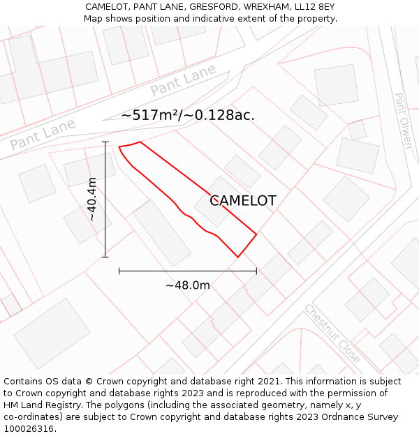 CAMELOT, PANT LANE, GRESFORD, WREXHAM, LL12 8EY: Plot and title map