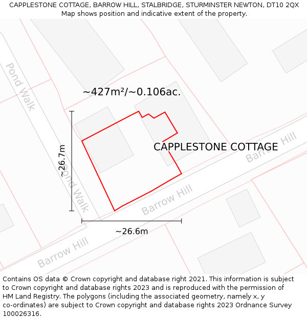 CAPPLESTONE COTTAGE, BARROW HILL, STALBRIDGE, STURMINSTER NEWTON, DT10 2QX: Plot and title map