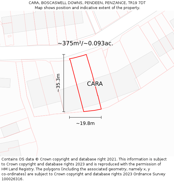 CARA, BOSCASWELL DOWNS, PENDEEN, PENZANCE, TR19 7DT: Plot and title map