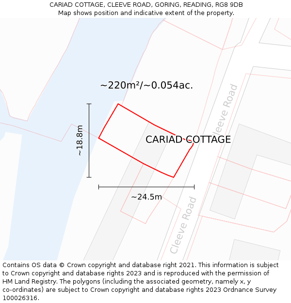 CARIAD COTTAGE, CLEEVE ROAD, GORING, READING, RG8 9DB: Plot and title map