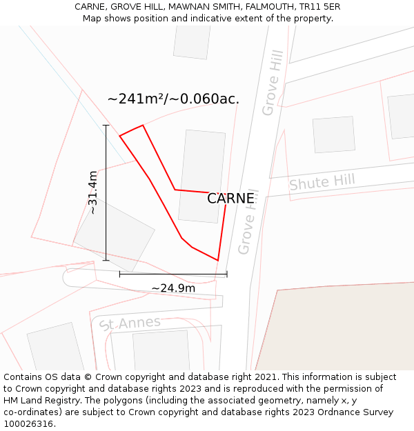 CARNE, GROVE HILL, MAWNAN SMITH, FALMOUTH, TR11 5ER: Plot and title map