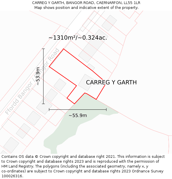 CARREG Y GARTH, BANGOR ROAD, CAERNARFON, LL55 1LR: Plot and title map