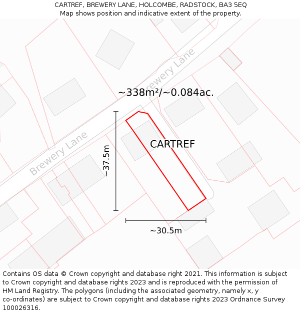 CARTREF, BREWERY LANE, HOLCOMBE, RADSTOCK, BA3 5EQ: Plot and title map