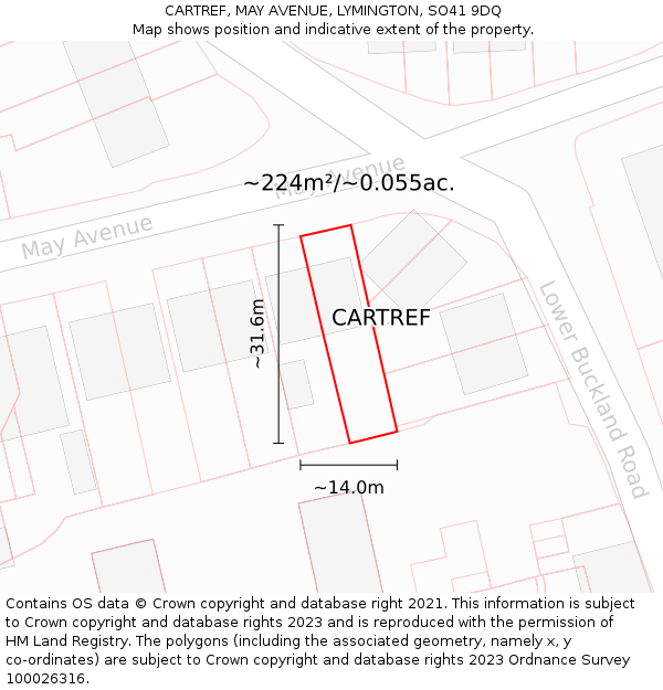 CARTREF, MAY AVENUE, LYMINGTON, SO41 9DQ: Plot and title map