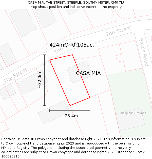 CASA MIA, THE STREET, STEEPLE, SOUTHMINSTER, CM0 7LF: Plot and title map