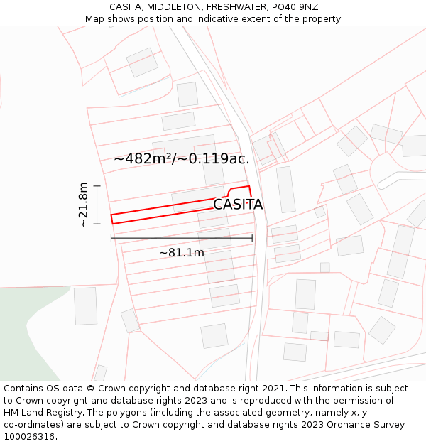 CASITA, MIDDLETON, FRESHWATER, PO40 9NZ: Plot and title map