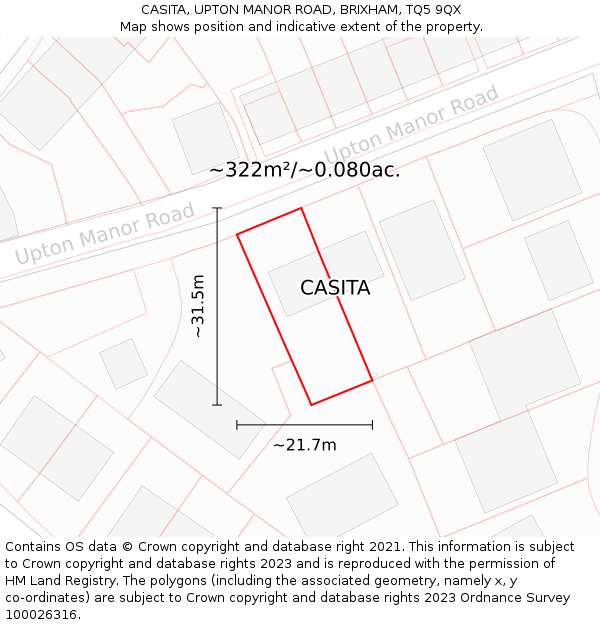 CASITA, UPTON MANOR ROAD, BRIXHAM, TQ5 9QX: Plot and title map