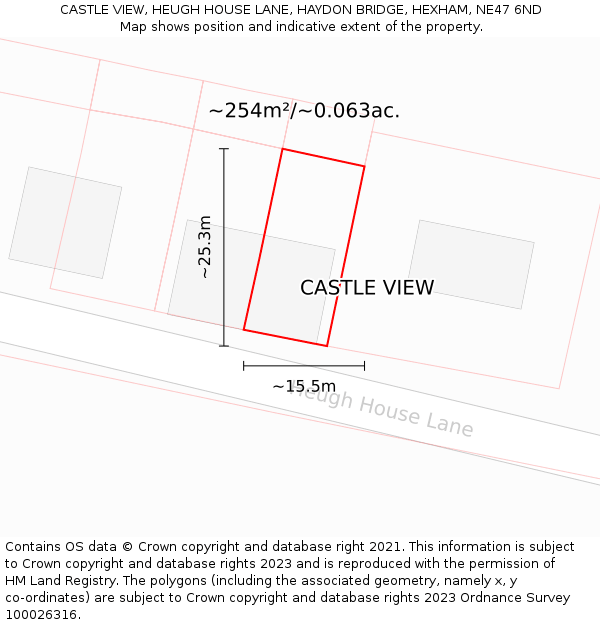 CASTLE VIEW, HEUGH HOUSE LANE, HAYDON BRIDGE, HEXHAM, NE47 6ND: Plot and title map