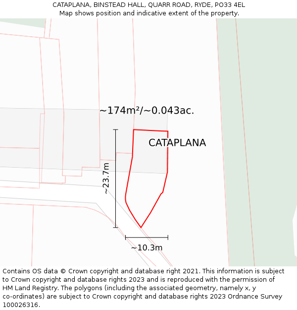 CATAPLANA, BINSTEAD HALL, QUARR ROAD, RYDE, PO33 4EL: Plot and title map