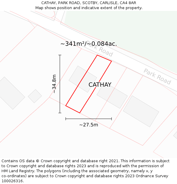 CATHAY, PARK ROAD, SCOTBY, CARLISLE, CA4 8AR: Plot and title map