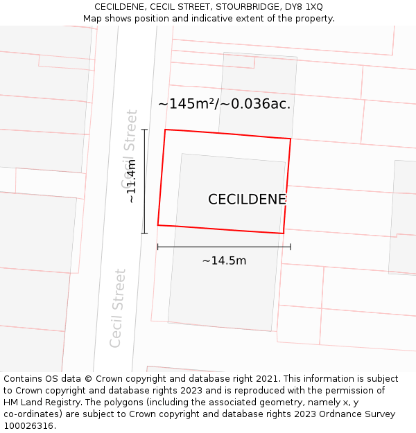 CECILDENE, CECIL STREET, STOURBRIDGE, DY8 1XQ: Plot and title map