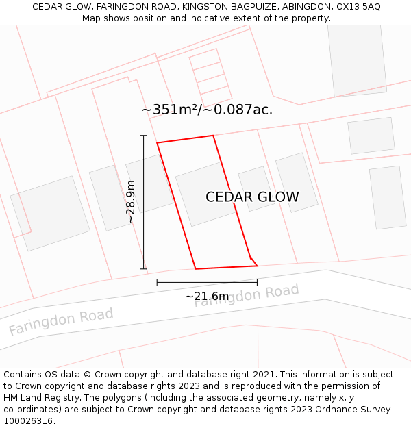 CEDAR GLOW, FARINGDON ROAD, KINGSTON BAGPUIZE, ABINGDON, OX13 5AQ: Plot and title map