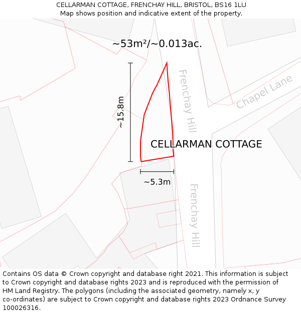 CELLARMAN COTTAGE, FRENCHAY HILL, BRISTOL, BS16 1LU: Plot and title map