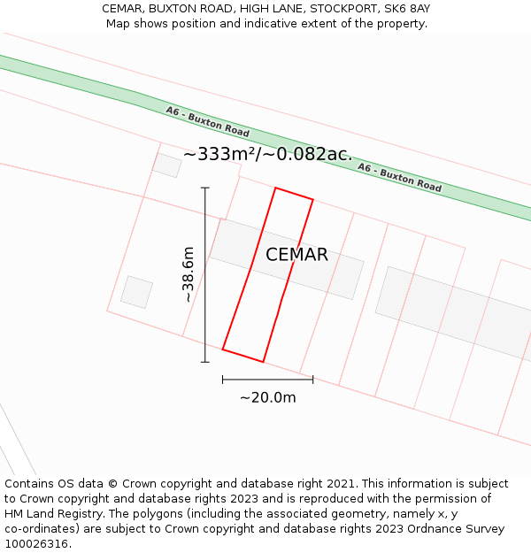 CEMAR, BUXTON ROAD, HIGH LANE, STOCKPORT, SK6 8AY: Plot and title map