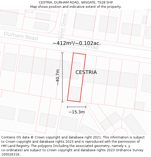CESTRIA, DURHAM ROAD, WINGATE, TS28 5HP: Plot and title map