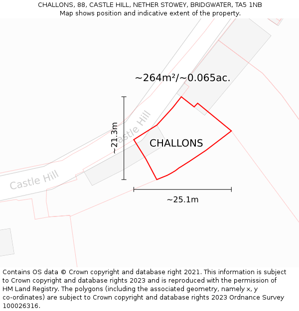 CHALLONS, 88, CASTLE HILL, NETHER STOWEY, BRIDGWATER, TA5 1NB: Plot and title map