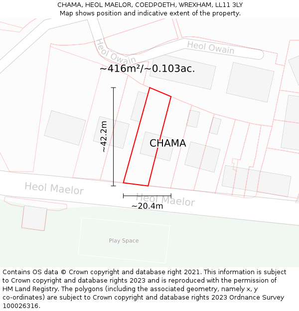 CHAMA, HEOL MAELOR, COEDPOETH, WREXHAM, LL11 3LY: Plot and title map