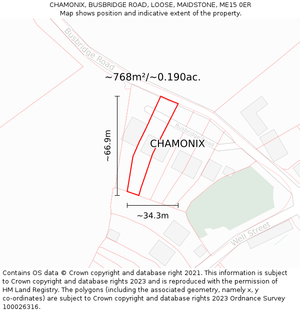 CHAMONIX, BUSBRIDGE ROAD, LOOSE, MAIDSTONE, ME15 0ER: Plot and title map