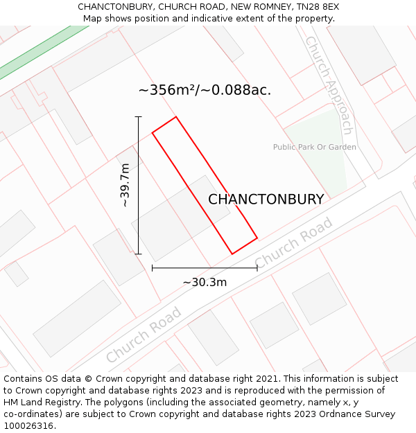 CHANCTONBURY, CHURCH ROAD, NEW ROMNEY, TN28 8EX: Plot and title map