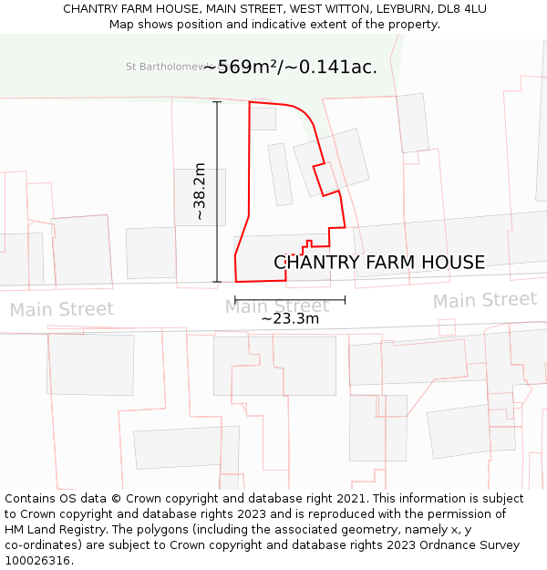 CHANTRY FARM HOUSE, MAIN STREET, WEST WITTON, LEYBURN, DL8 4LU: Plot and title map