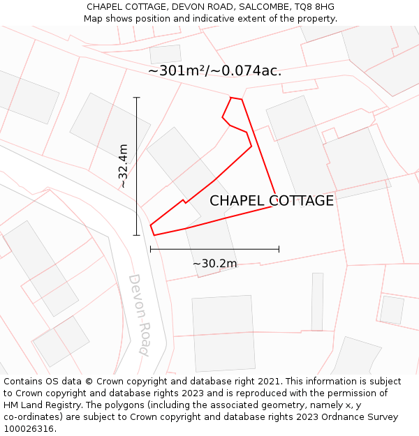 CHAPEL COTTAGE, DEVON ROAD, SALCOMBE, TQ8 8HG: Plot and title map