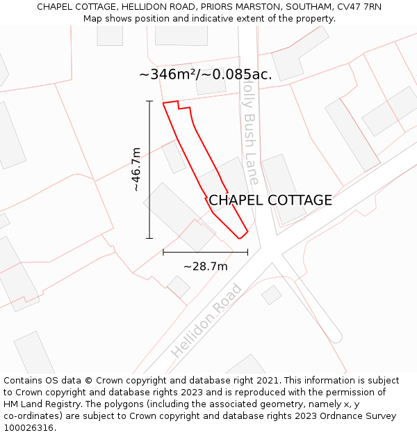 CHAPEL COTTAGE, HELLIDON ROAD, PRIORS MARSTON, SOUTHAM, CV47 7RN: Plot and title map