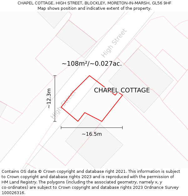 CHAPEL COTTAGE, HIGH STREET, BLOCKLEY, MORETON-IN-MARSH, GL56 9HF: Plot and title map