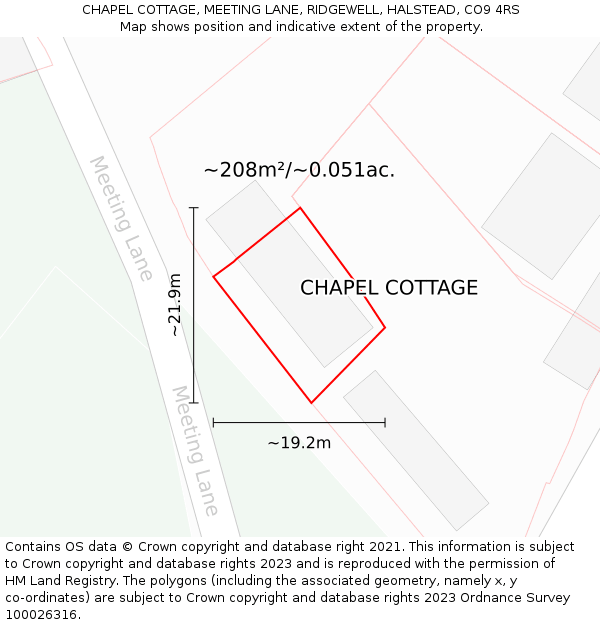 CHAPEL COTTAGE, MEETING LANE, RIDGEWELL, HALSTEAD, CO9 4RS: Plot and title map