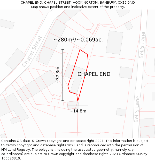 CHAPEL END, CHAPEL STREET, HOOK NORTON, BANBURY, OX15 5ND: Plot and title map