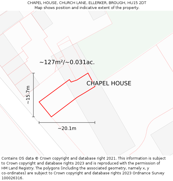 CHAPEL HOUSE, CHURCH LANE, ELLERKER, BROUGH, HU15 2DT: Plot and title map