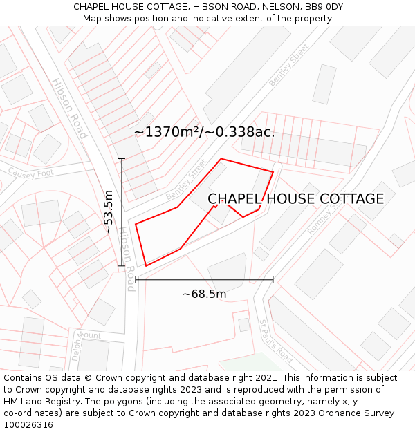 CHAPEL HOUSE COTTAGE, HIBSON ROAD, NELSON, BB9 0DY: Plot and title map