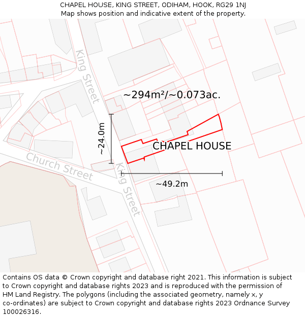 CHAPEL HOUSE, KING STREET, ODIHAM, HOOK, RG29 1NJ: Plot and title map