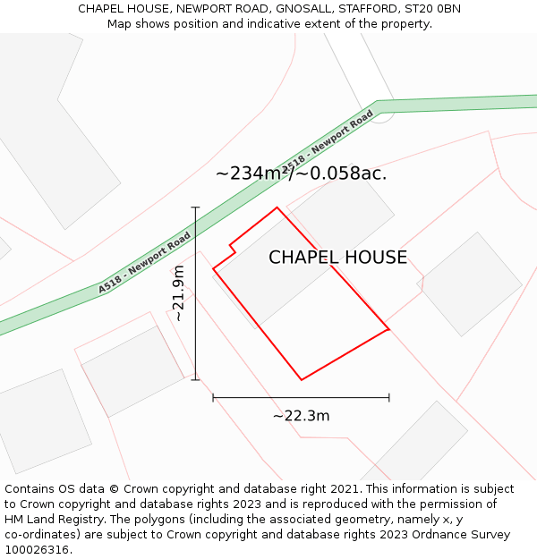 CHAPEL HOUSE, NEWPORT ROAD, GNOSALL, STAFFORD, ST20 0BN: Plot and title map