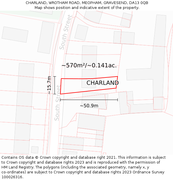 CHARLAND, WROTHAM ROAD, MEOPHAM, GRAVESEND, DA13 0QB: Plot and title map