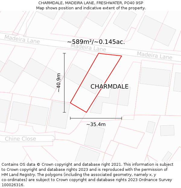 CHARMDALE, MADEIRA LANE, FRESHWATER, PO40 9SP: Plot and title map