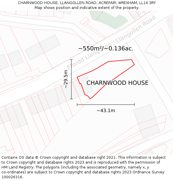 CHARNWOOD HOUSE, LLANGOLLEN ROAD, ACREFAIR, WREXHAM, LL14 3RY: Plot and title map