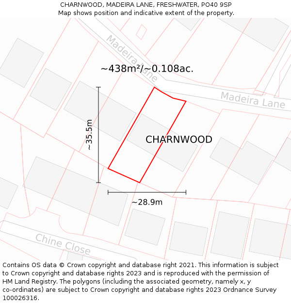 CHARNWOOD, MADEIRA LANE, FRESHWATER, PO40 9SP: Plot and title map