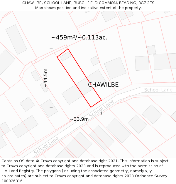 CHAWILBE, SCHOOL LANE, BURGHFIELD COMMON, READING, RG7 3ES: Plot and title map