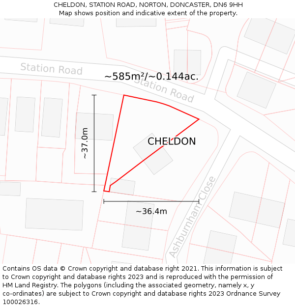 CHELDON, STATION ROAD, NORTON, DONCASTER, DN6 9HH: Plot and title map