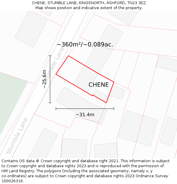 CHENE, STUMBLE LANE, KINGSNORTH, ASHFORD, TN23 3EZ: Plot and title map