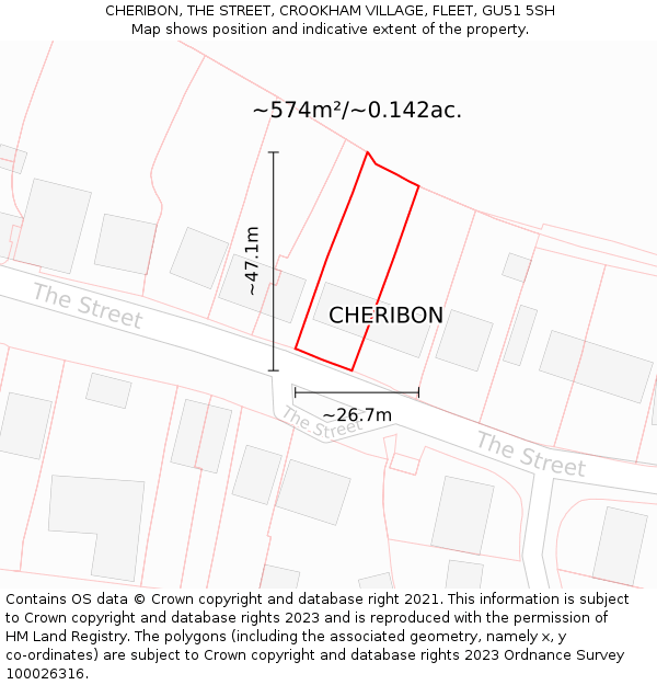 CHERIBON, THE STREET, CROOKHAM VILLAGE, FLEET, GU51 5SH: Plot and title map