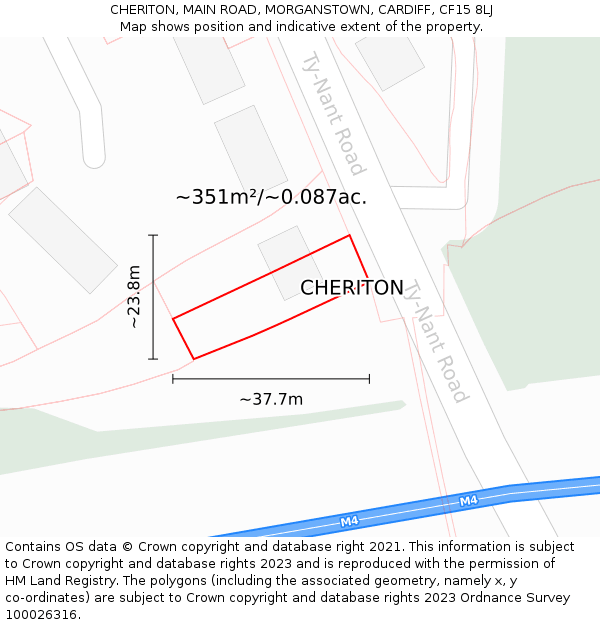 CHERITON, MAIN ROAD, MORGANSTOWN, CARDIFF, CF15 8LJ: Plot and title map