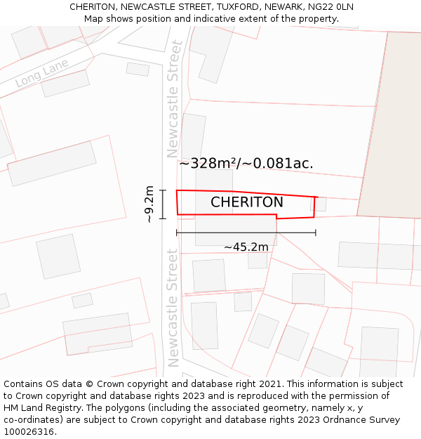 CHERITON, NEWCASTLE STREET, TUXFORD, NEWARK, NG22 0LN: Plot and title map