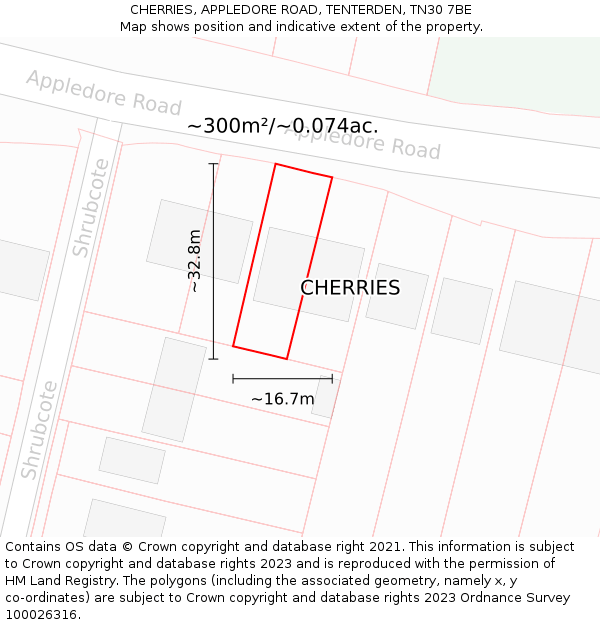 CHERRIES, APPLEDORE ROAD, TENTERDEN, TN30 7BE: Plot and title map