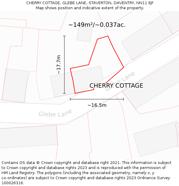 CHERRY COTTAGE, GLEBE LANE, STAVERTON, DAVENTRY, NN11 6JF: Plot and title map